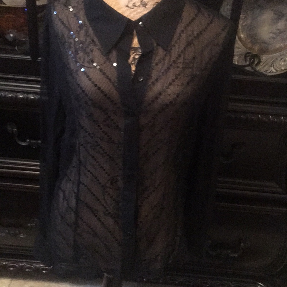 Beautiful  Shear Top with Black Sequins